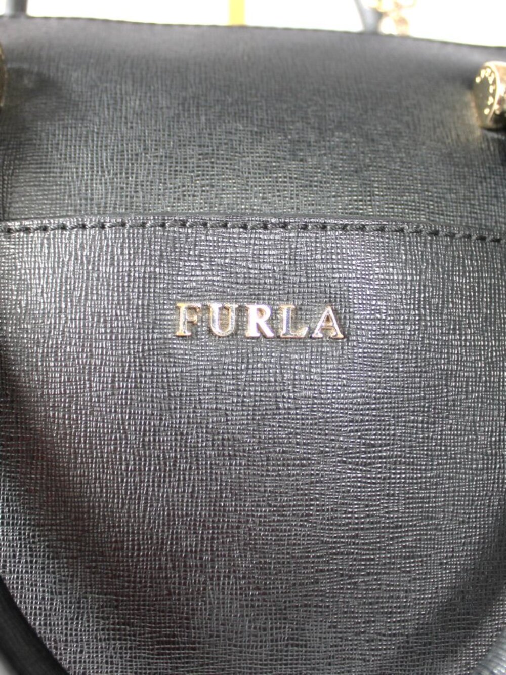 Furla Black Leather Satchel Top Handle Bag w/ Shoulder Strap Gold Hardware - Picture 7 of 12